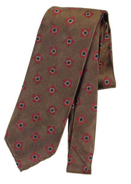 Drake's - Brown Silk Tie w/Burgundy Square Pattern