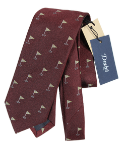 Drake's - Dark Burgundy Grosgrain Silk Tie w/Golf Pattern