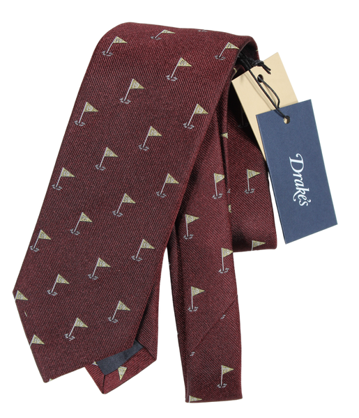 Drake's - Dark Burgundy Grosgrain Silk Tie w/Golf Pattern