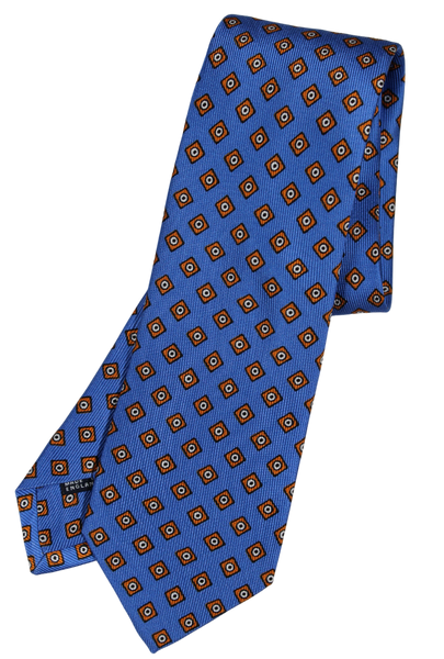 Drake's - Light Blue Silk Tie w/Orange Diamond Pattern