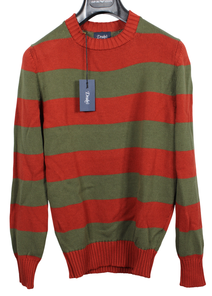 Darke's - Red & Green Rugby Stripe Cotton Sweater