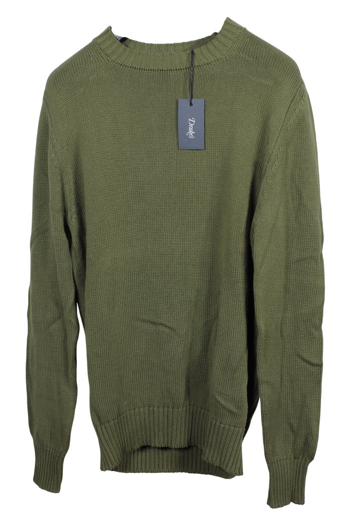 Drake's - Army Green Cotton Knit Sweater