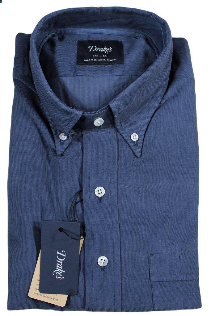 Drake's – Slate Blue Corduroy Button-down Shirt