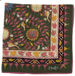 Drake's – Olive & Pink Harvest Print Pocket Square