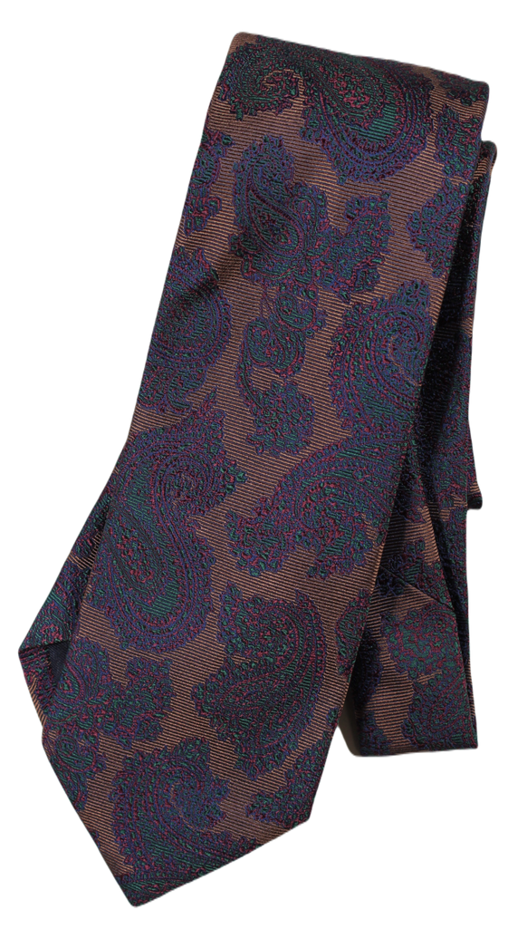 Drake's - Brown Silk Tie w/Red & Green Madder Pattern