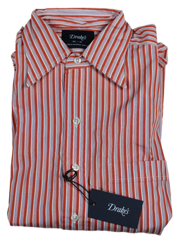 Drake's - Orange Stripe Shirt w/Point Collar [IMPERFECT - FS]