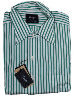 Drake's - Green Stripe Shirt w/Point Collar