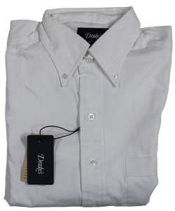 Drake's - White Shirt w/Jacquard Pattern
