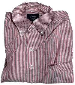 Drake's – Red Bengal Stripe Cotton/Linen Shirt