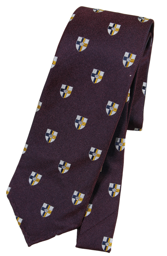 Drake's - Burgundy Grosgrain Silk Tie w/Crest Pattern