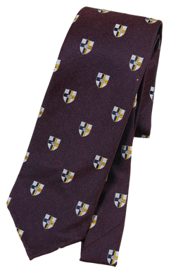Drake's - Burgundy Grosgrain Silk Tie w/Crest Pattern