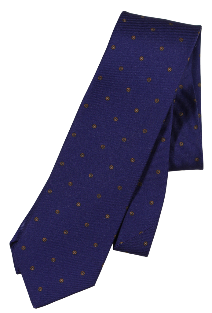 Drake's - Navy Easyday Silk Tie w/Gold Flower Print