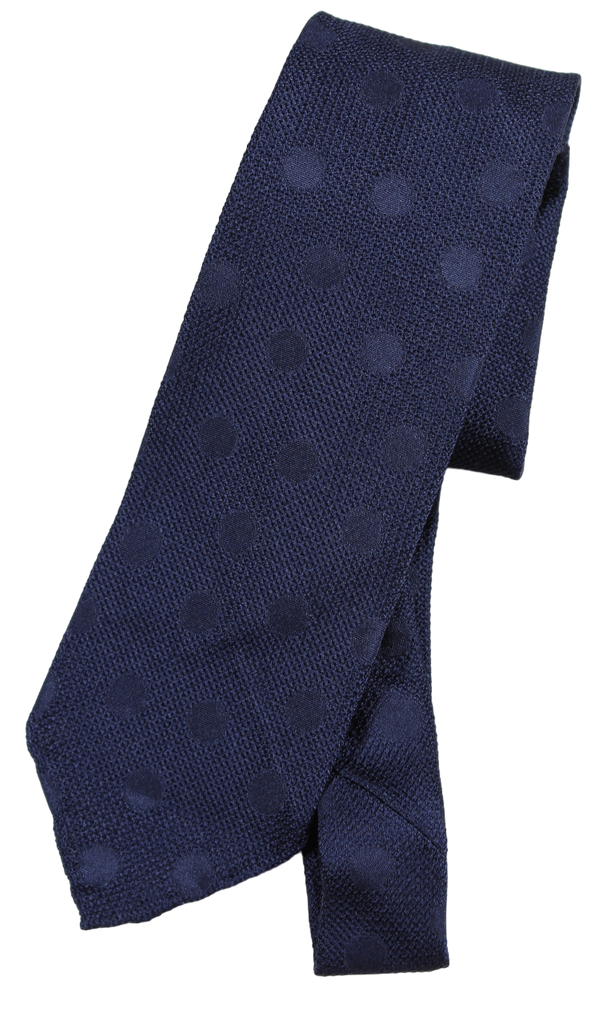 Drake's - Navy Grosgrain Silk Tie w/Polka Dot Pattern [FS - IMPERFECT]