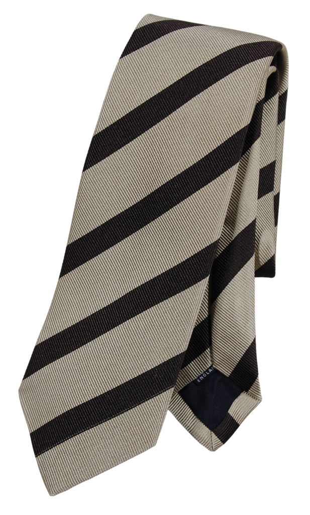 Drake's - Beige Silk Tie w/Brown Repp Stripe [IMPERFECT - FS]