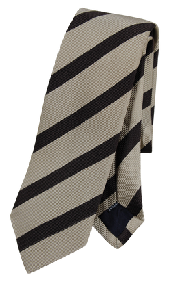 Drake's - Beige Silk Tie w/Brown Repp Stripe [IMPERFECT - FS]
