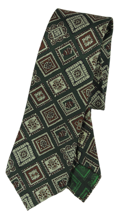 Drake's - Green SIlk Tie w/Exploded Ancient Madder Print