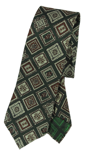 Drake's - Green SIlk Tie w/Exploded Ancient Madder Print