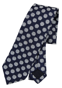 Drake's - Navy Silk Taffeta-Style Tie w/Fuzzy Polka Dots