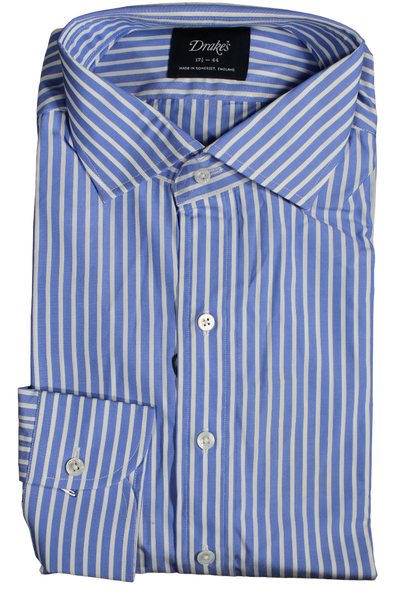 Drake's – Blue & White Stripe Dress Shirt