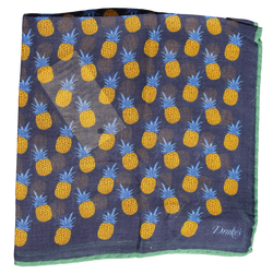 Drake's - Navy Pocket Square w/Pineapple Print