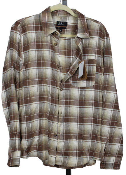 APC - Brown & Beige Plaid Cotton/Linen Overshirt
