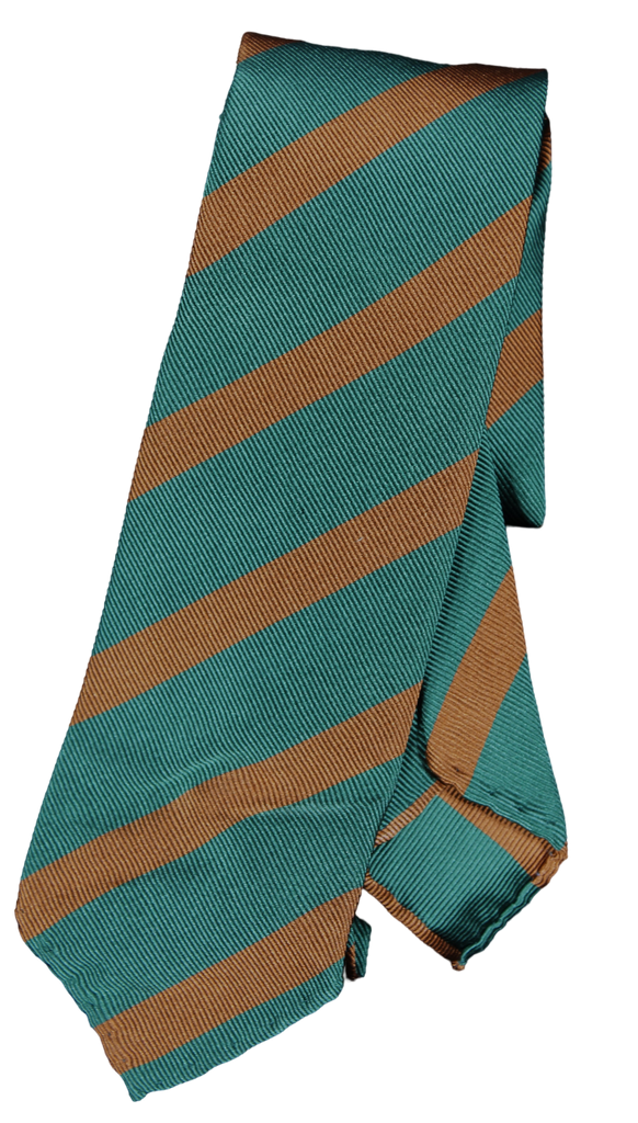 Drake's - Green Silk Tie w/Orange Repp Stripe