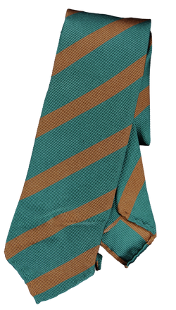Drake's - Green Silk Tie w/Orange Repp Stripe