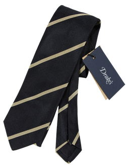Drake's - Navy Grosgrain Silk Tie w/Khaki Repp Stripe