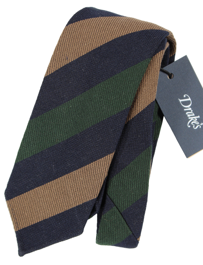 Drake's - Navy, Green & Brown Open Weave Tie