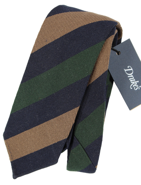 Drake's - Navy, Green & Brown Open Weave Tie