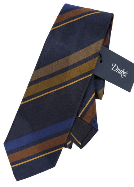 Drake's - Navy Grosgrain Silk Tie w/Stripes