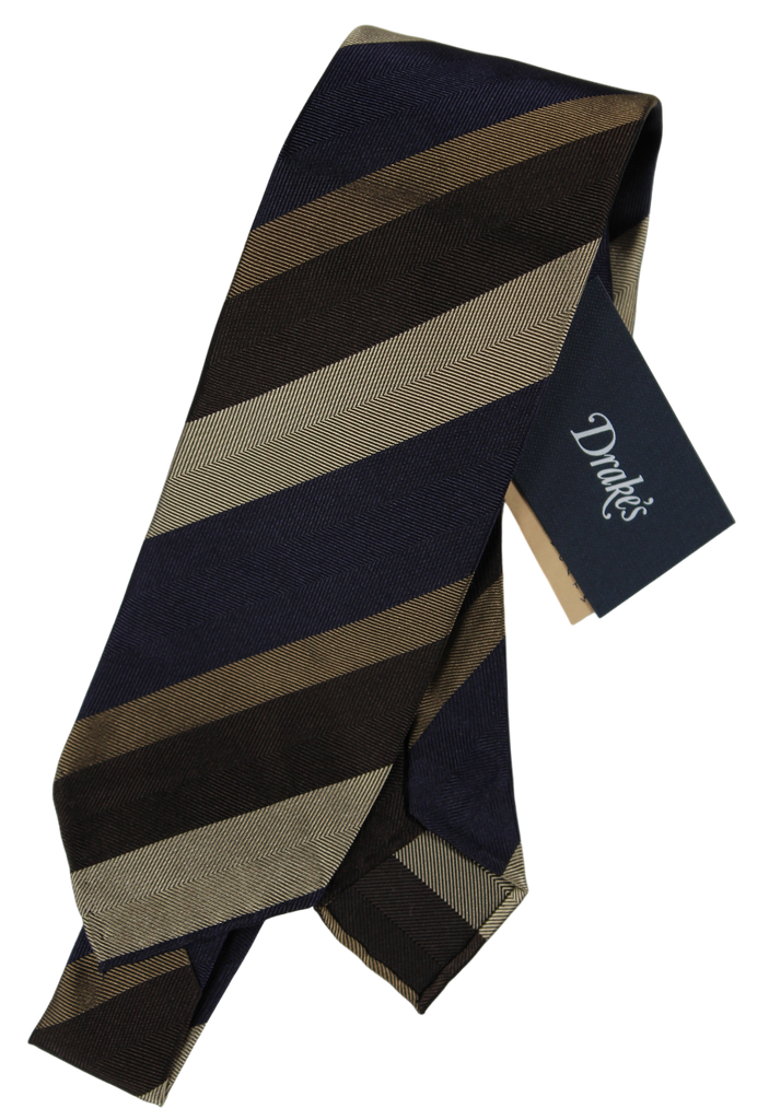 Drake's - Navy & Brown Stripe Silk Tie