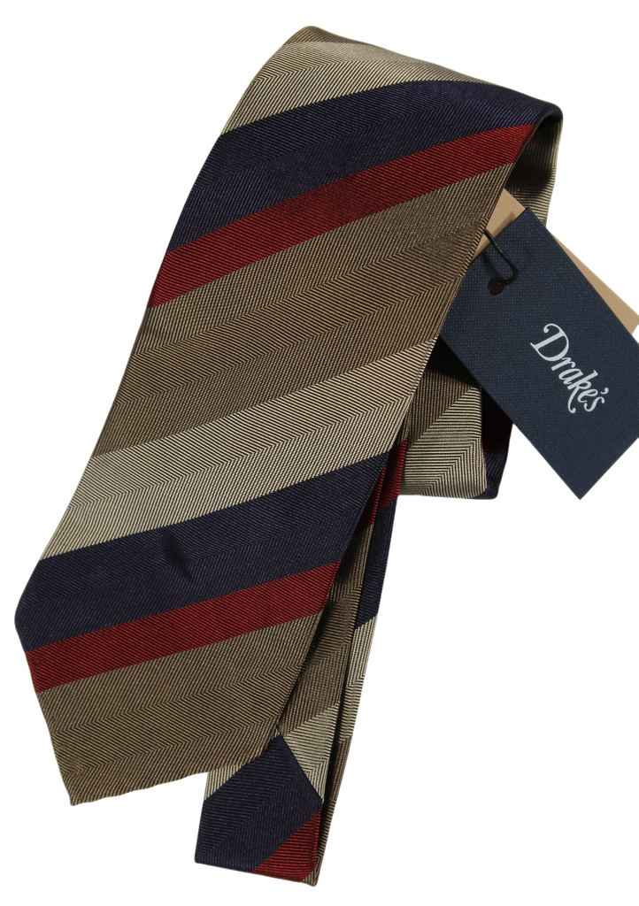 Drake's - Brown, Navy & Red Stripe Tie
