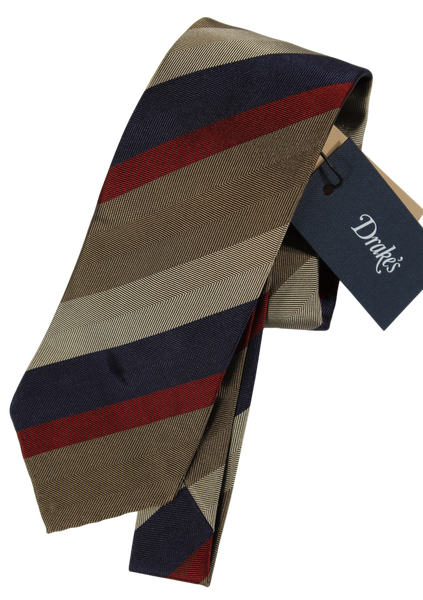 Drake's - Brown, Navy & Red Stripe Tie