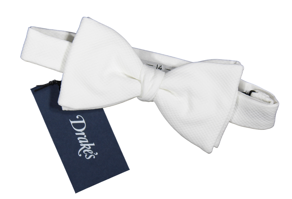 Drake's - White Dimpled Silk Bow Tie