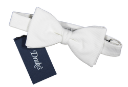 Drake's - White Dimpled Silk Bow Tie