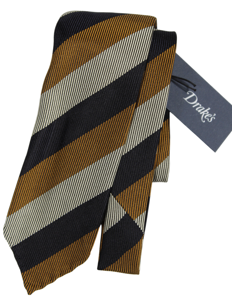 Drake's - Navy & Mustard Regimental Stripe Tie