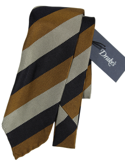 Drake's - Navy & Mustard Regimental Stripe Tie