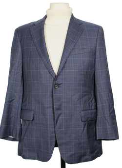 VTG - Hickey Freeman - Blue, Navy & Green Plaid Wool Blazer