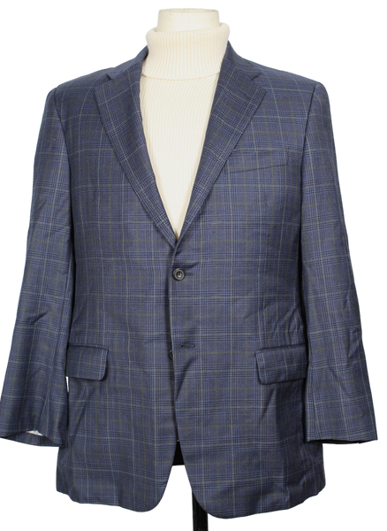 VTG - Hickey Freeman - Blue, Navy & Green Plaid Wool Blazer