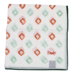 Drake's – White Cotton/Silk Pocket Square w/Diamond Print (NWOT)