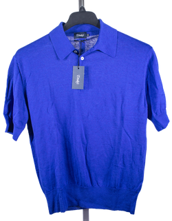 Drake's - Blue Linen/Cotton Knit Short Sleeve Polo