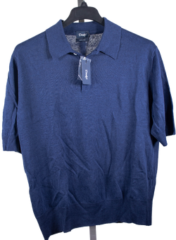 Drake's - Navy Linen/Cotton Knit Short Sleeve Polo