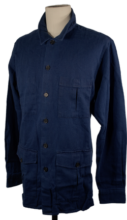 Drake's - Dark Blue Cotton Herringbone Shirt Jacket