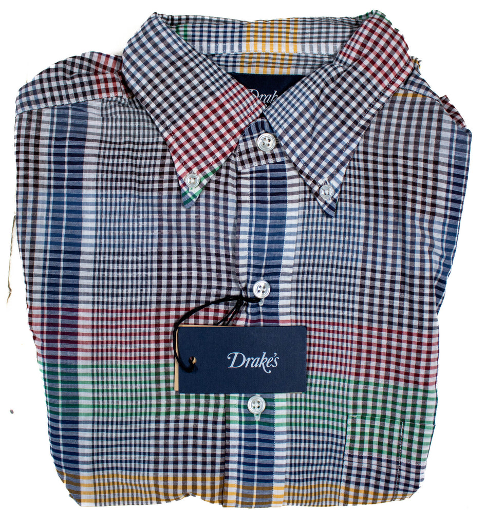 Drake's – Multicolor Plaid Shirt in Lightweight Cotton
