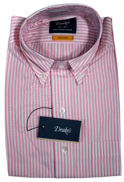 Drake's - Pink Stripe Shirt w/Button-down Collar