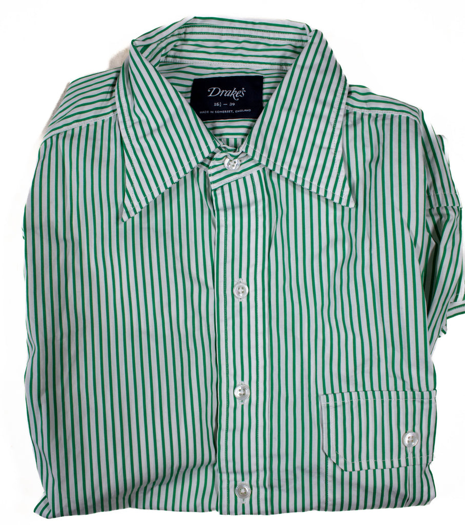 Drake's - Green Stripe Poplin Shirt