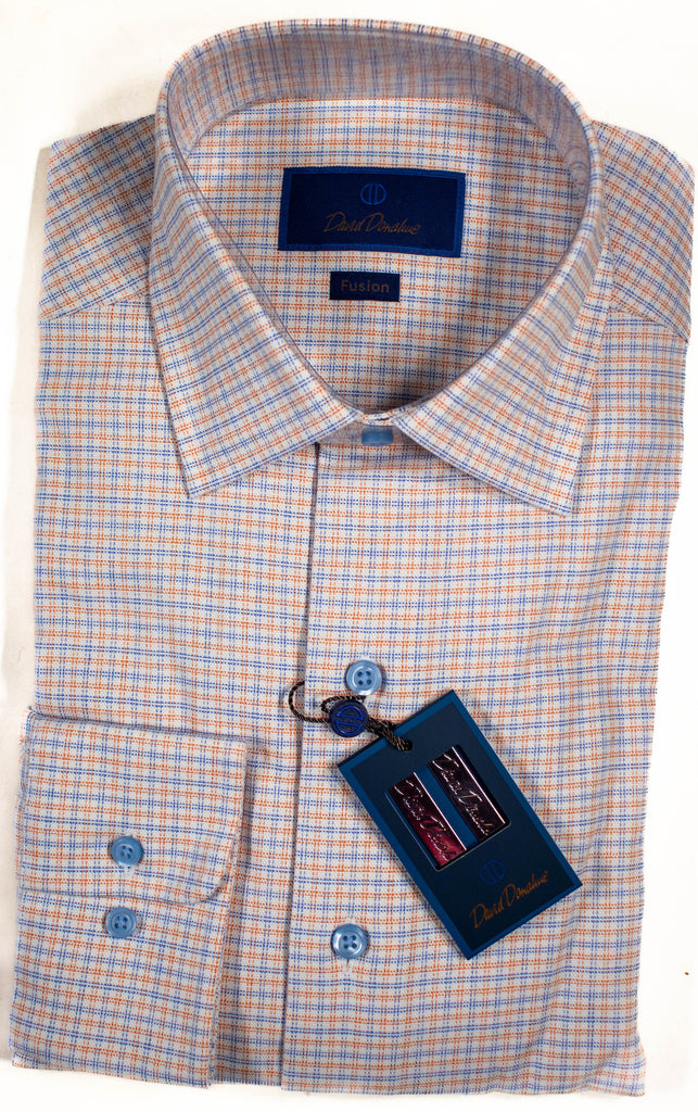 David Donahue - White Shirt w/Orange & Blue Tattersall Check
