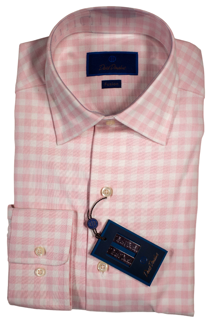David Donahue - White & Pink Gingham Check Dress Shirt