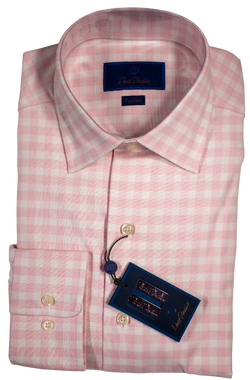 David Donahue - White & Pink Gingham Check Dress Shirt